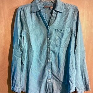 Chico's Blue Striped Casual Button-Down Shirt